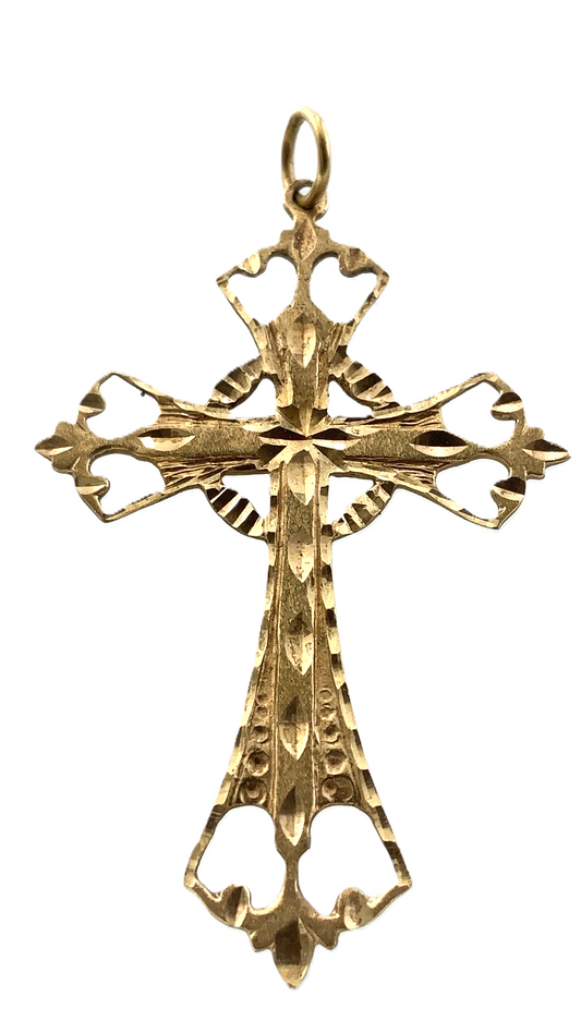 Lovely Ornate Cross Pendant 10K Gold Delicate Religious Charm AU006