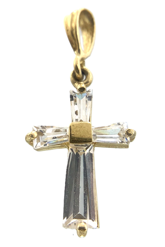 Lovely Cross Pendant 10K Gold Delicate Religious Charm Cubic Zirconia AU007