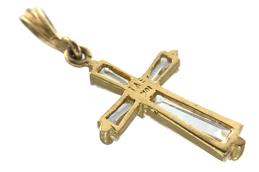 Lovely Cross Pendant 10K Gold Delicate Religious Charm Cubic Zirconia AU007
