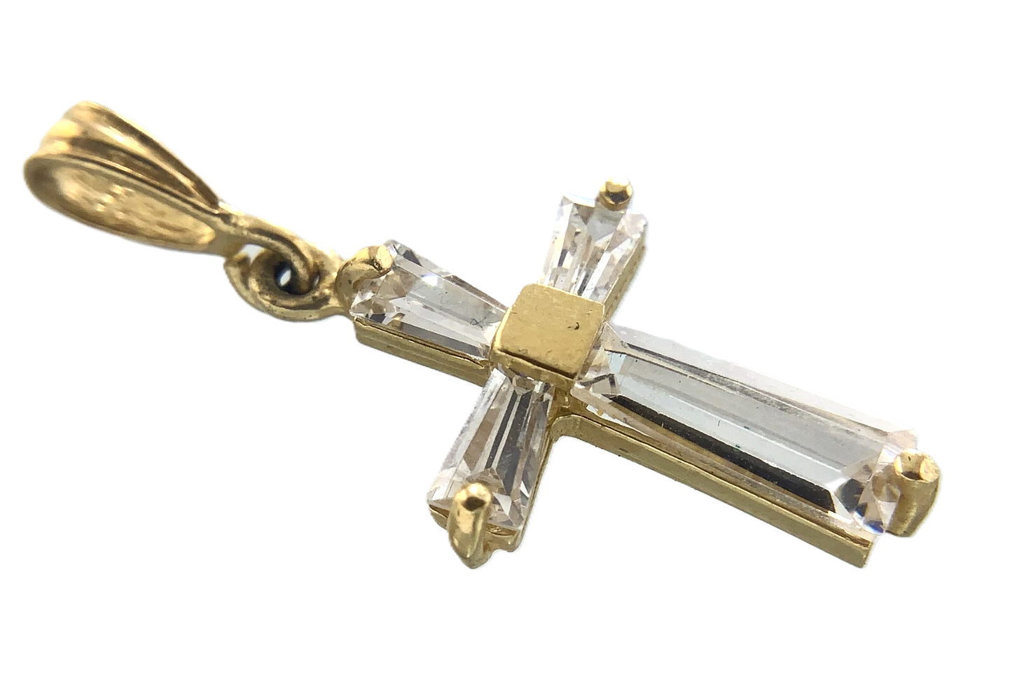 Lovely Cross Pendant 10K Gold Delicate Religious Charm Cubic Zirconia AU007