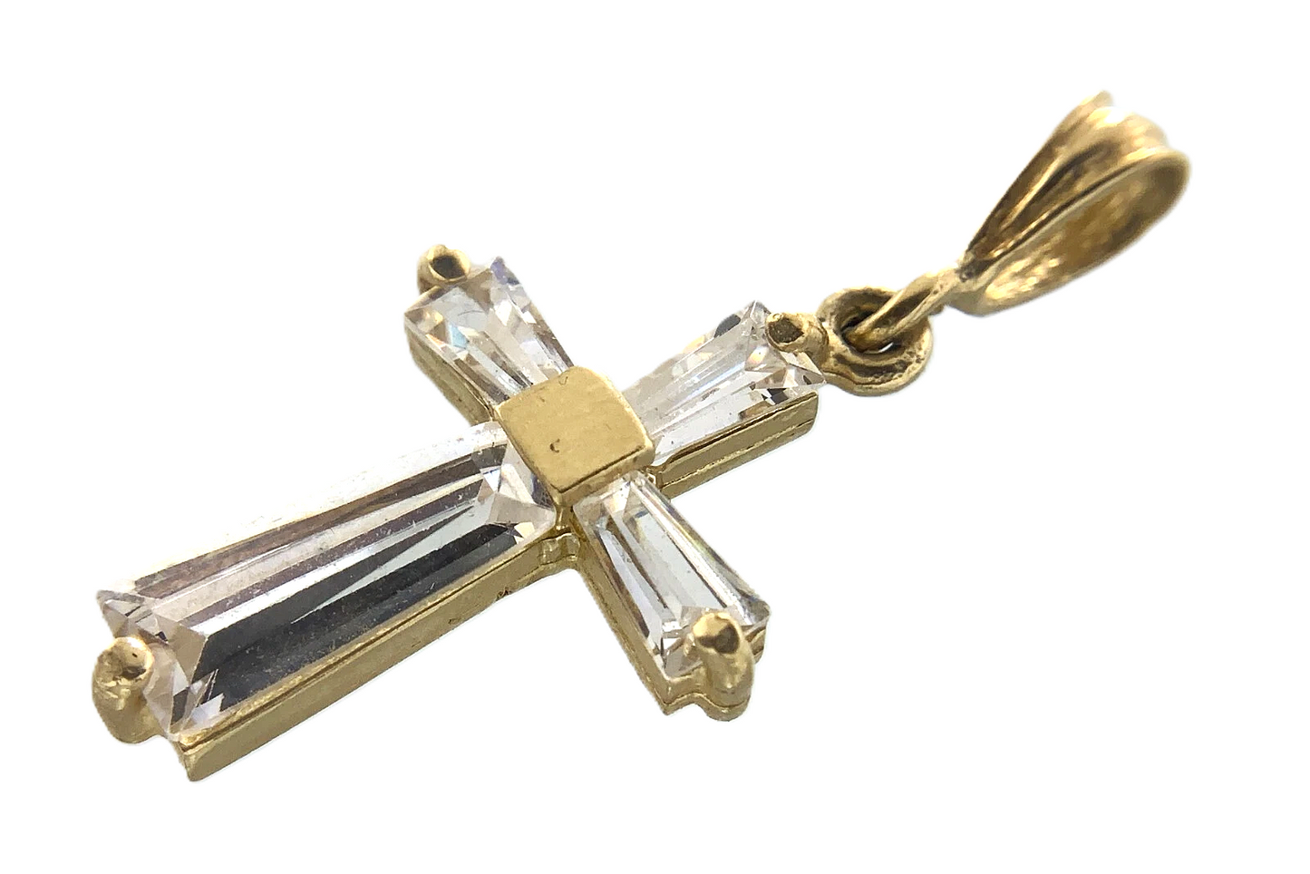 Lovely Cross Pendant 10K Gold Delicate Religious Charm Cubic Zirconia AU007