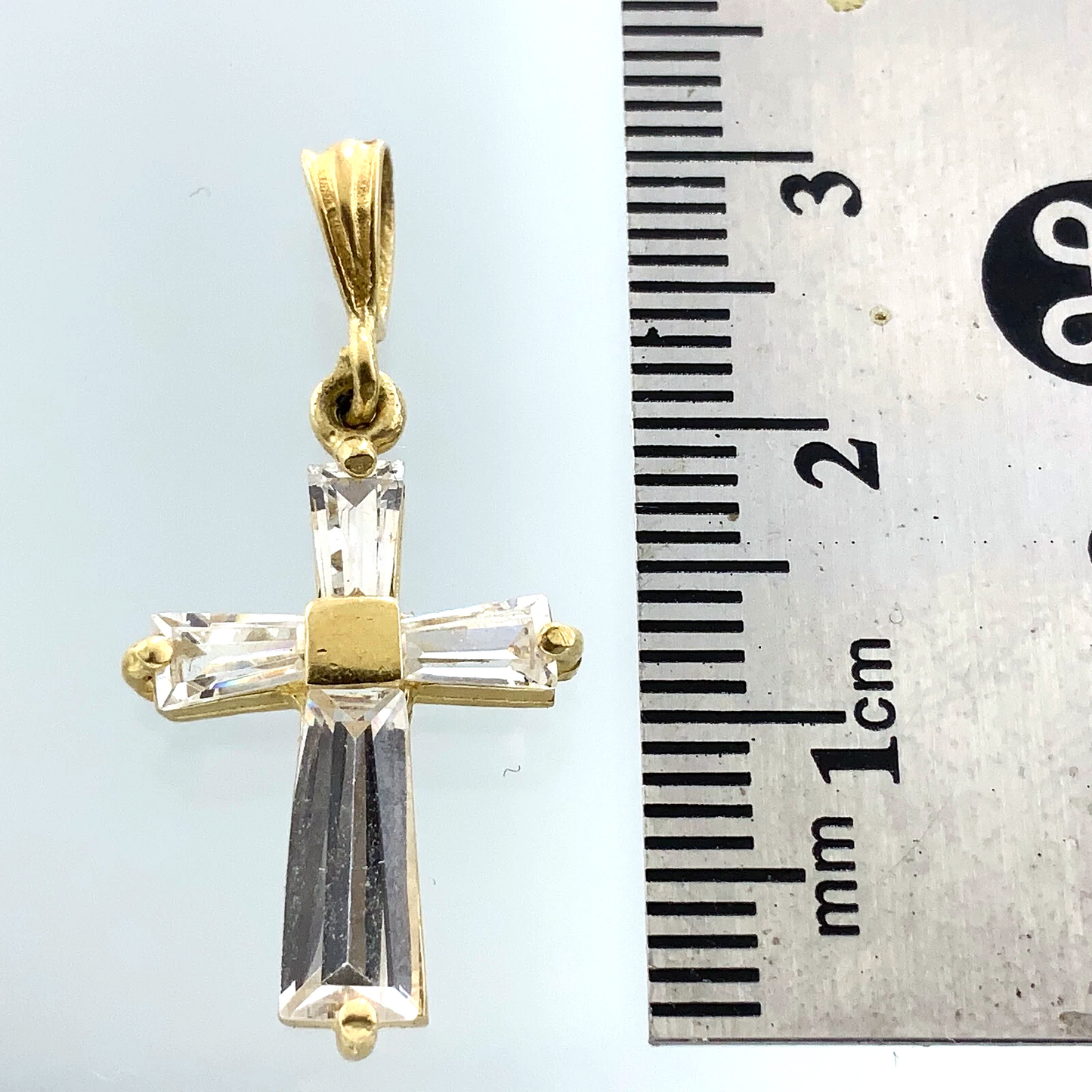 Lovely Cross Pendant 10K Gold Delicate Religious Charm Cubic Zirconia AU007