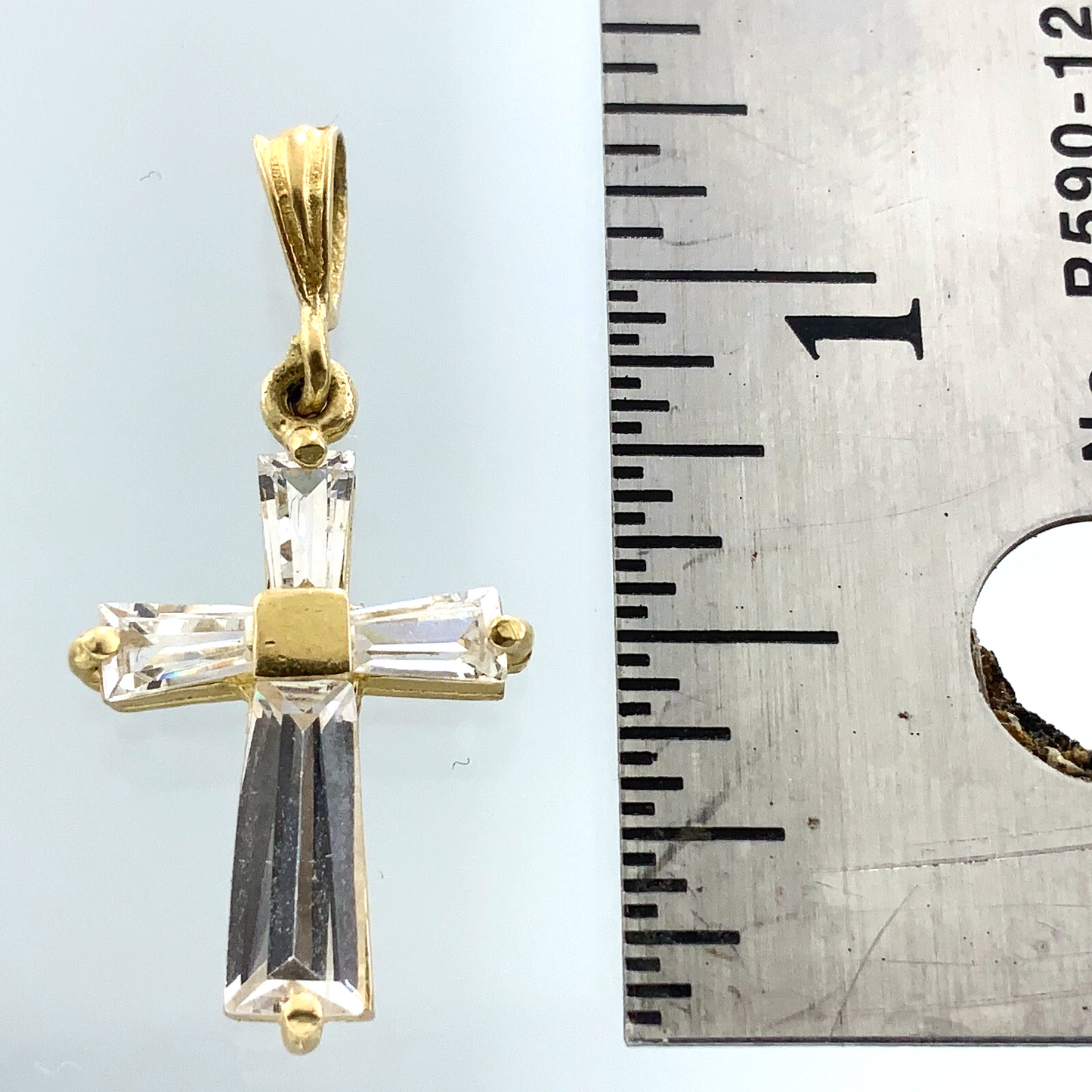 Lovely Cross Pendant 10K Gold Delicate Religious Charm Cubic Zirconia AU007