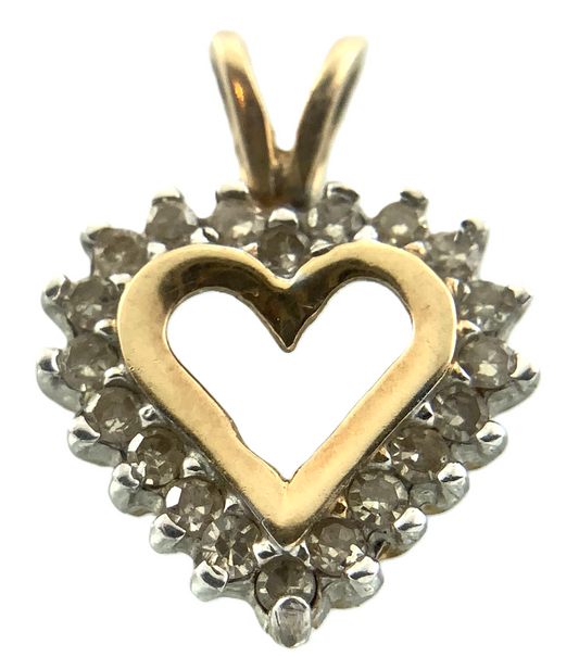 10K Yellow Gold Diamond Heart Pendant Lovely Charm AU015