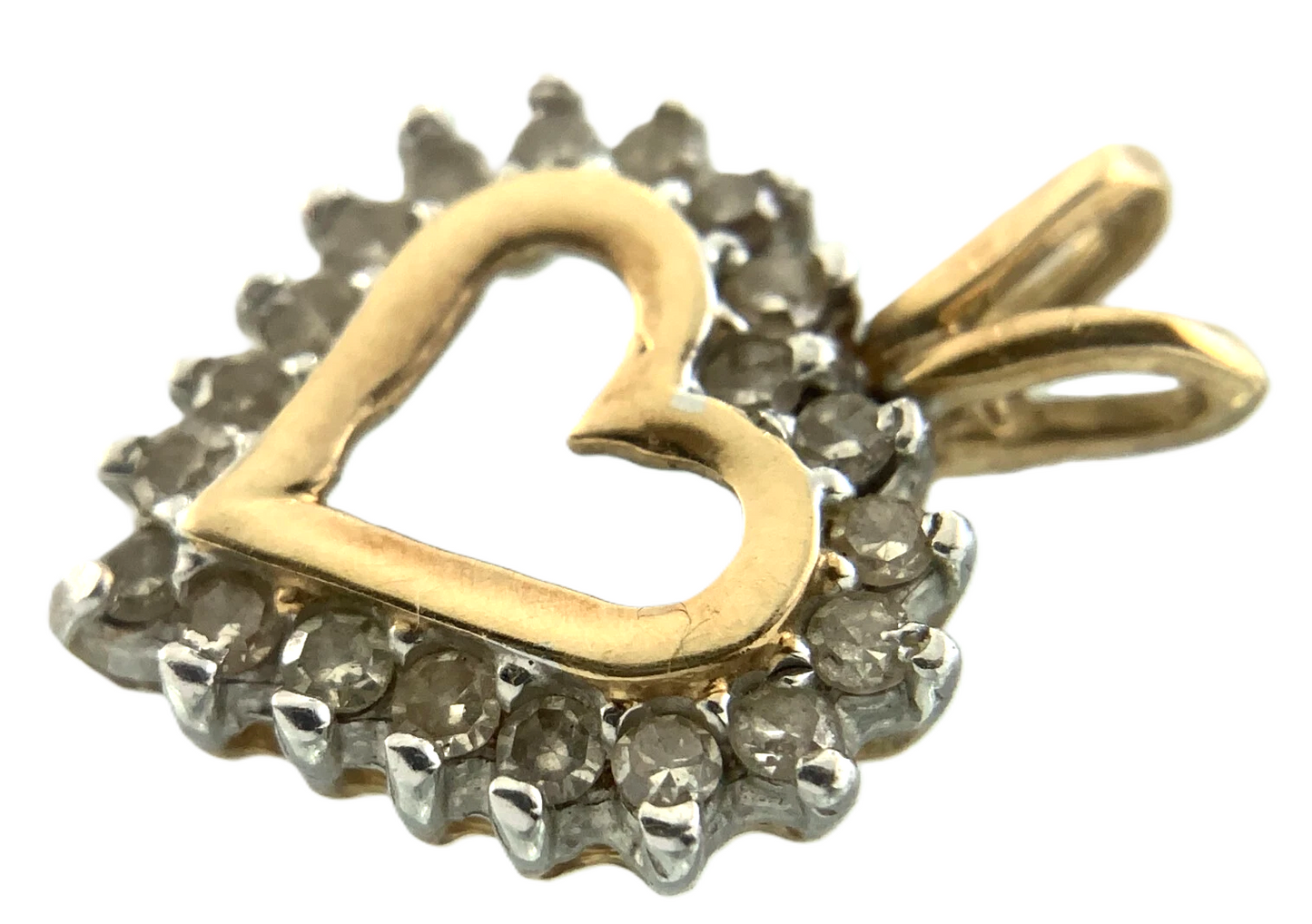 10K Yellow Gold Diamond Heart Pendant Lovely Charm AU015