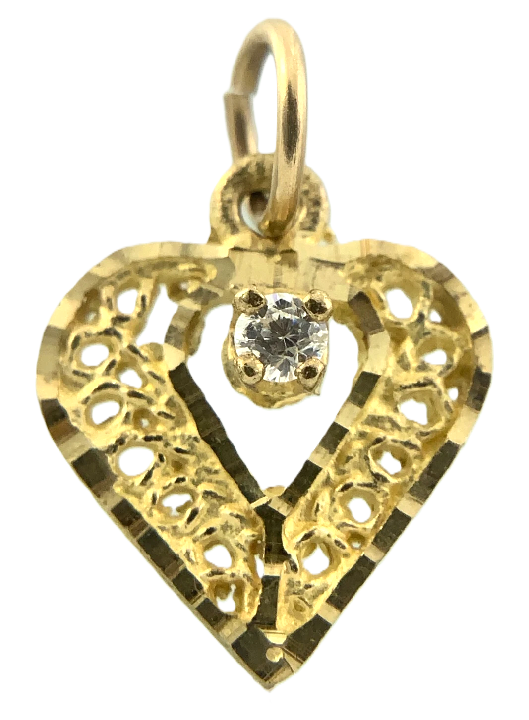 10K Yellow Gold Heart Pendant Lovely Filigree Charm Love Symbol AU016