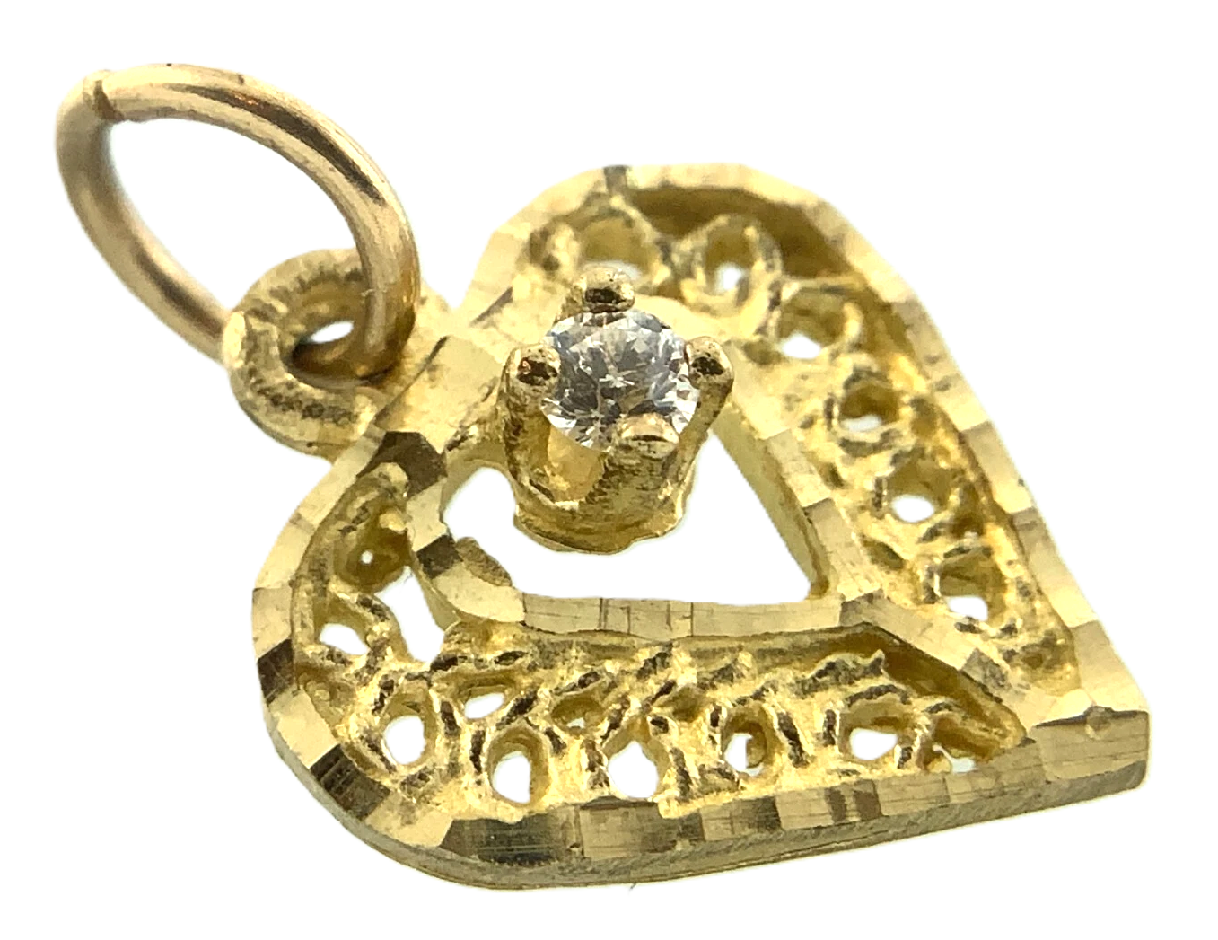 10K Yellow Gold Heart Pendant Lovely Filigree Charm Love Symbol AU016