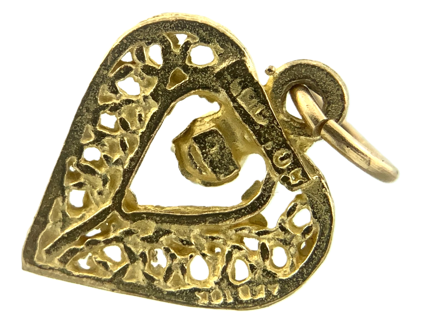 10K Yellow Gold Heart Pendant Lovely Filigree Charm Love Symbol AU016