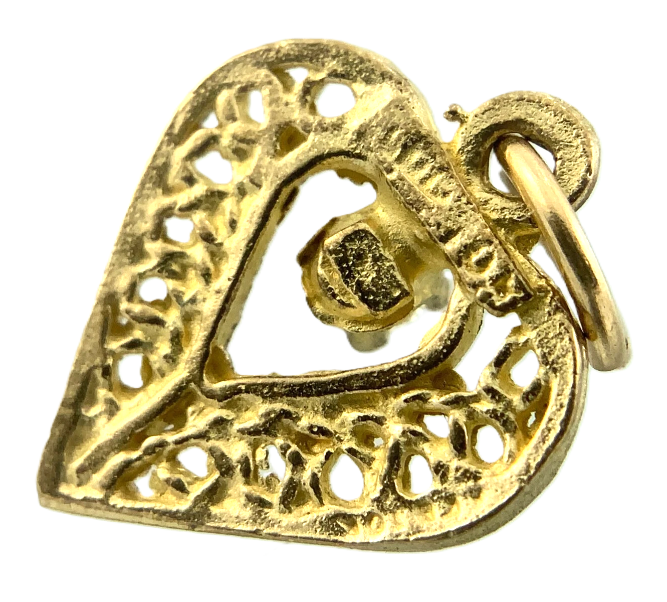 10K Yellow Gold Heart Pendant Lovely Filigree Charm Love Symbol AU016