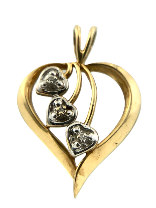 10K Yellow Gold Diamond Heart Pendant Beautiful Love Charm AU017