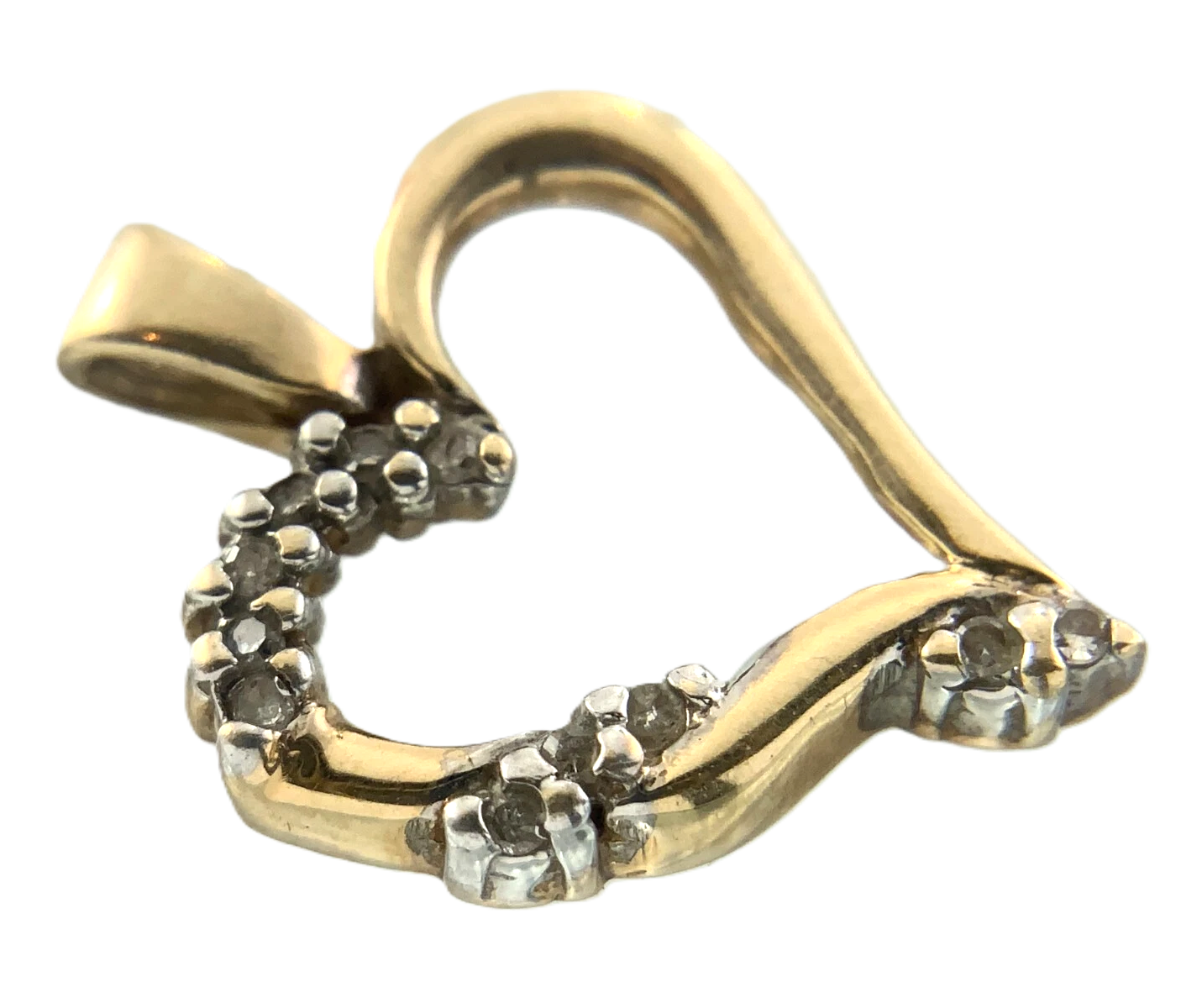 10K Yellow Gold Diamond Heart Pendant Beautiful Love Charm AU018