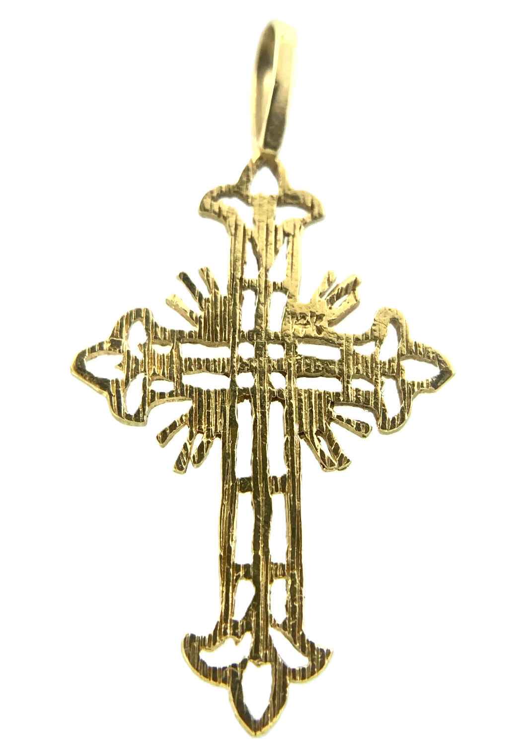 Lovely Ornate Cross Pendant 14K Yellow Gold Delicate Religious Charm AU021