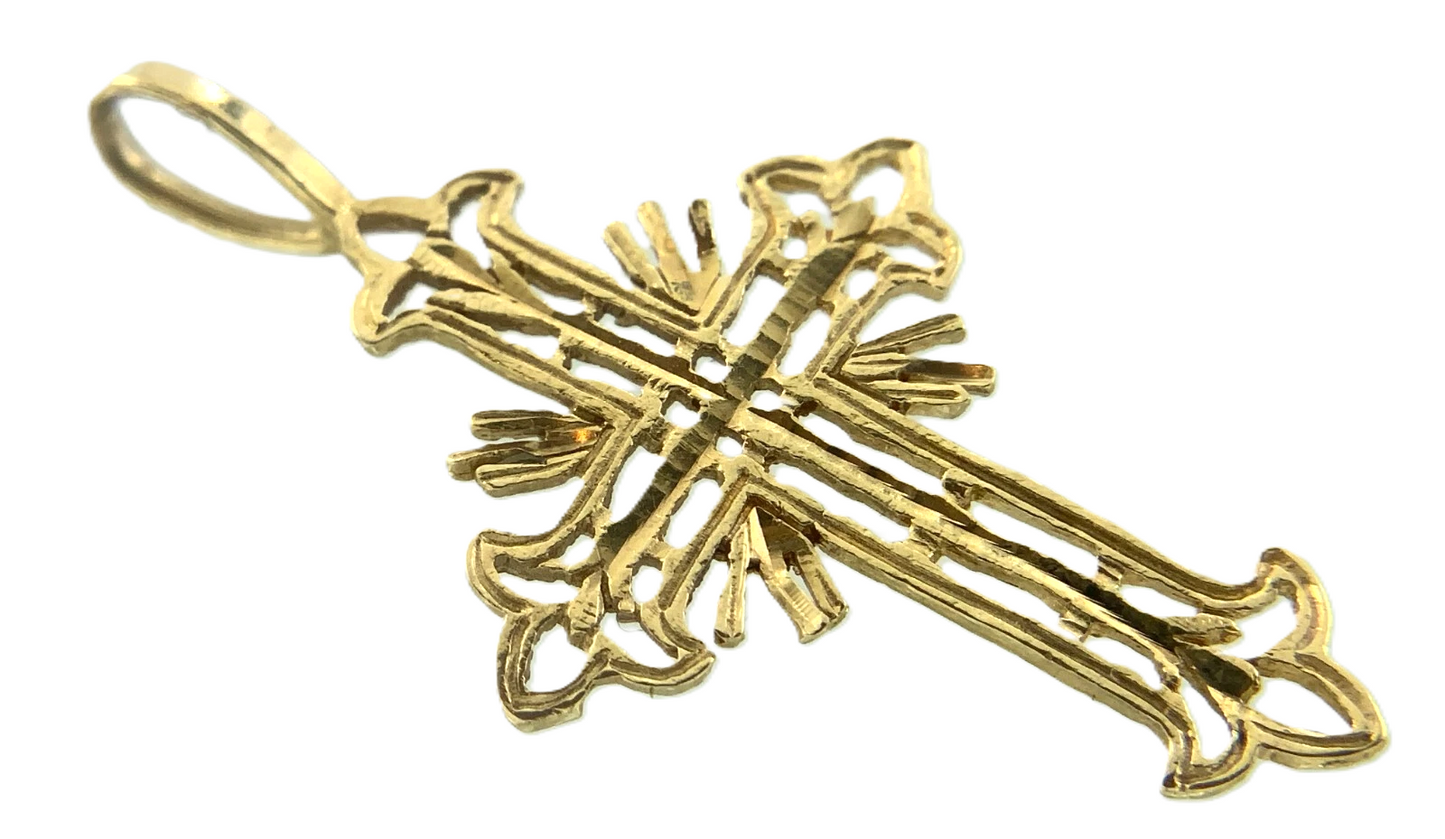 Lovely Ornate Cross Pendant 14K Yellow Gold Delicate Religious Charm AU021