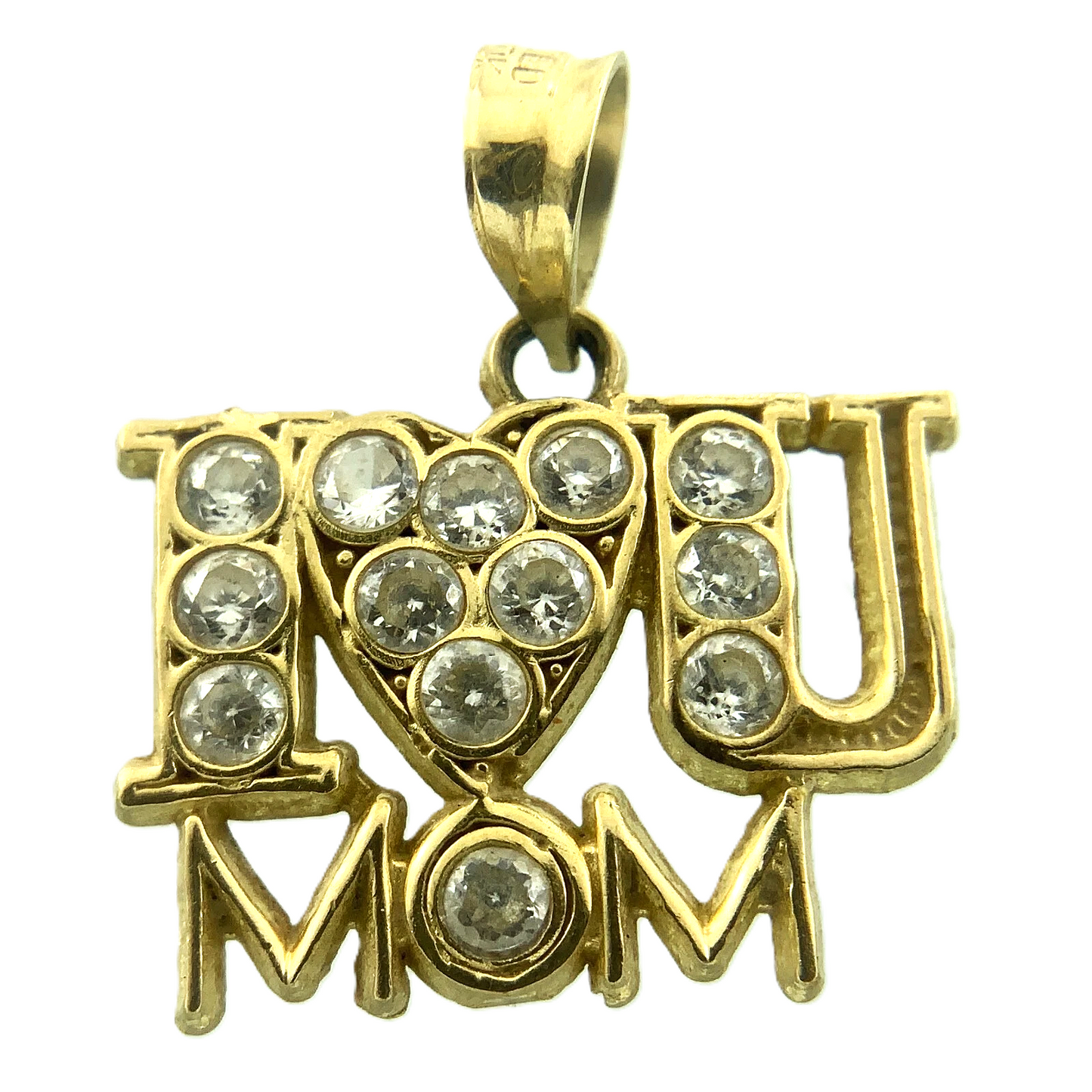 I Heart U Mom Beautiful Gift Love Mom 10K Yellow Gold Pendant Charm AU025