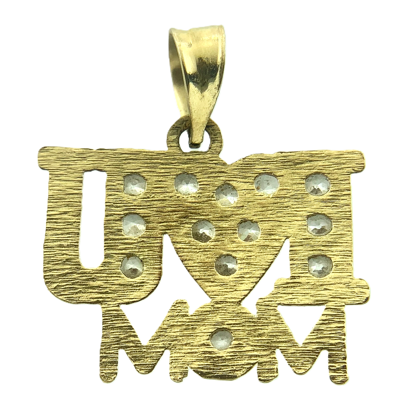 I Heart U Mom Beautiful Gift Love Mom 10K Yellow Gold Pendant Charm AU025