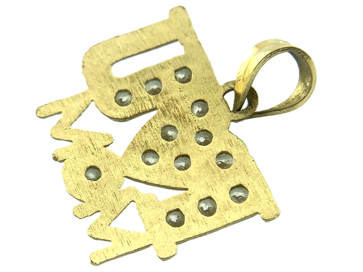 I Heart U Mom Beautiful Gift Love Mom 10K Yellow Gold Pendant Charm AU025