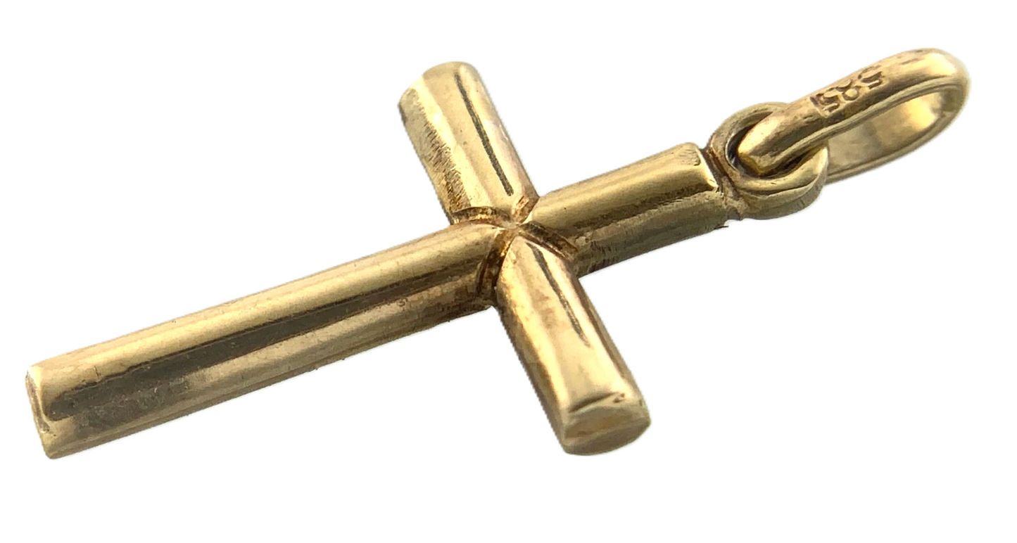Cross Pendant 14K Yellow Gold Simple Religious Charm AU029