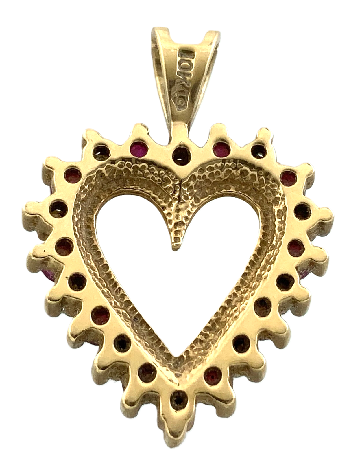 Beautiful 10K Yellow Gold Heart Pendant Ruby Style Stones Charm AU052