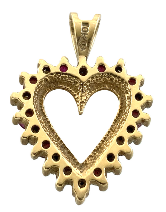 Beautiful 10K Yellow Gold Heart Pendant Ruby Style Stones Charm AU052
