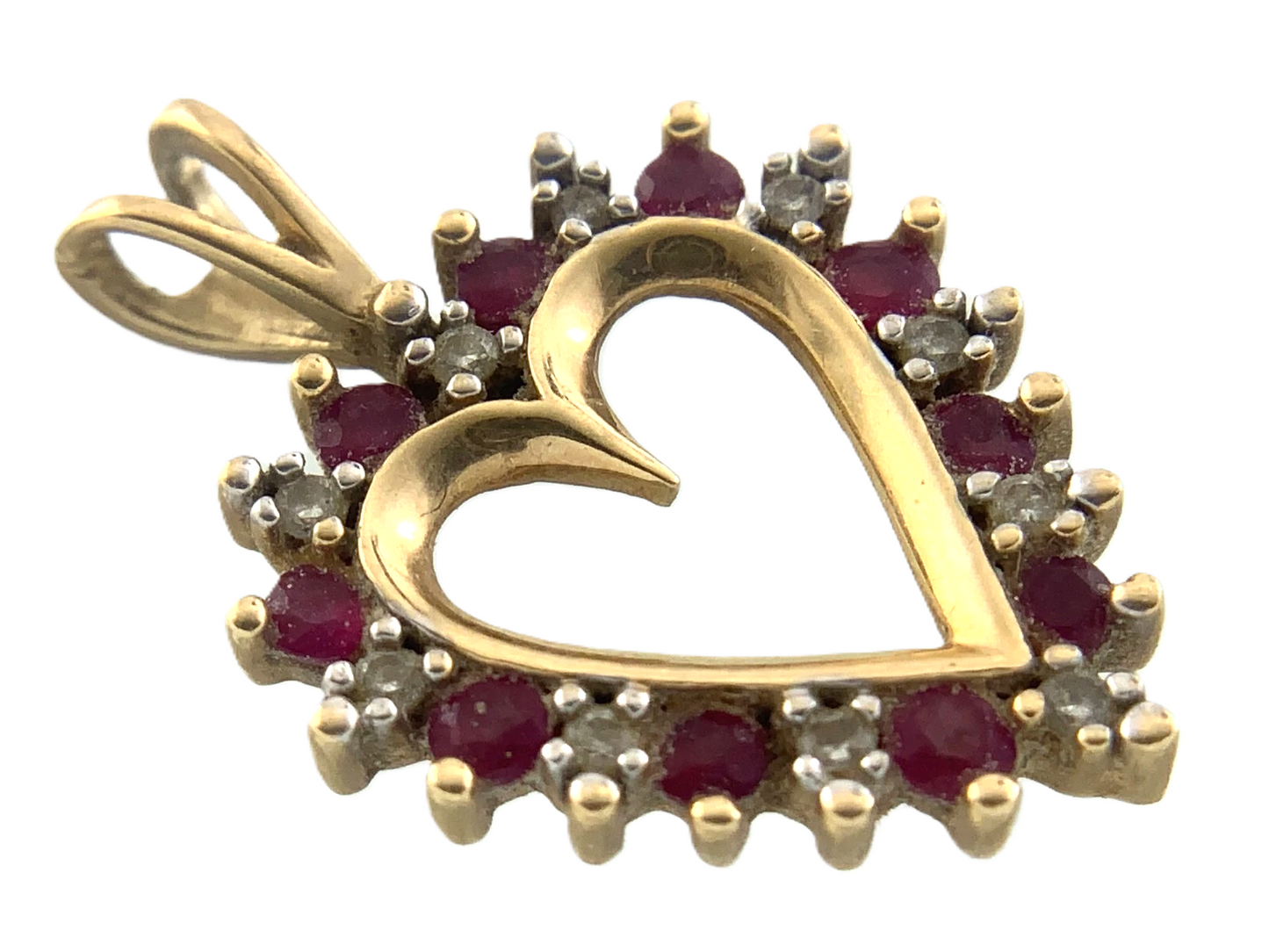 Beautiful 10K Yellow Gold Heart Pendant Ruby Style Stones Charm AU052