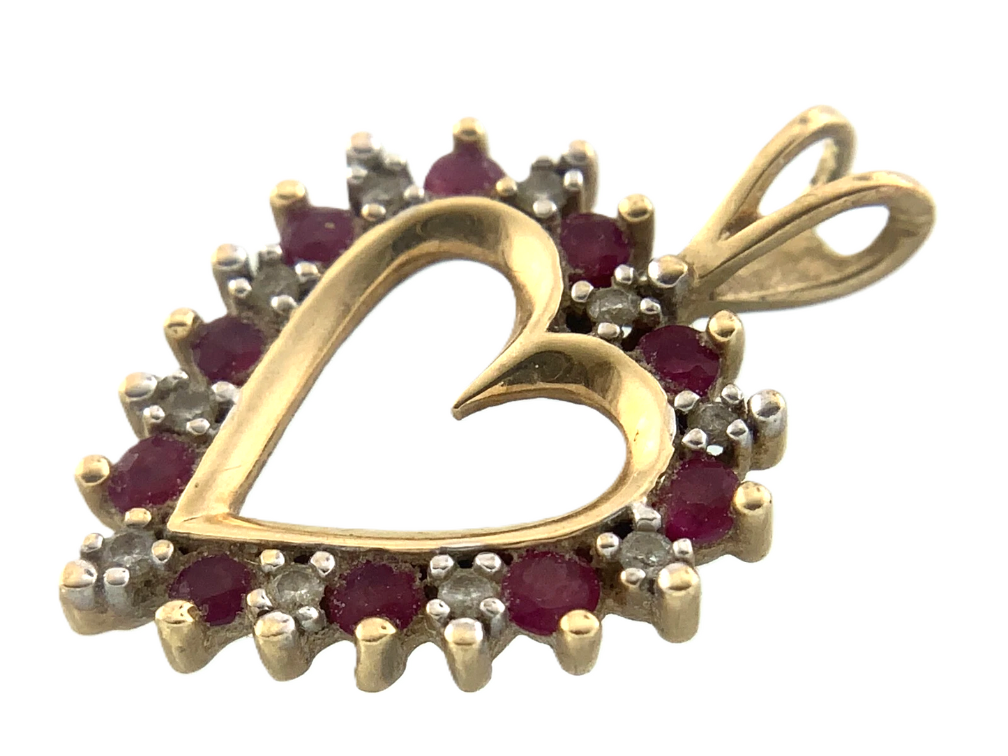 Beautiful 10K Yellow Gold Heart Pendant Ruby Style Stones Charm AU052