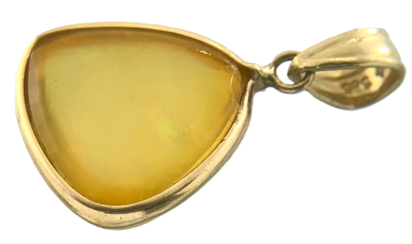 14K Yellow Gold Organic Shape Pendant Yellow Natural Stone Charm AU061