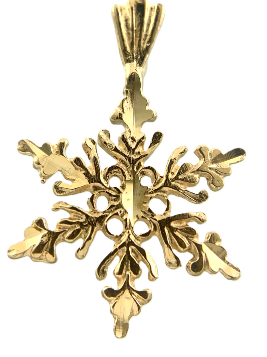 14K Yellow Gold Snowflake Pendant Beautiful Snow Frozen Charm AU068