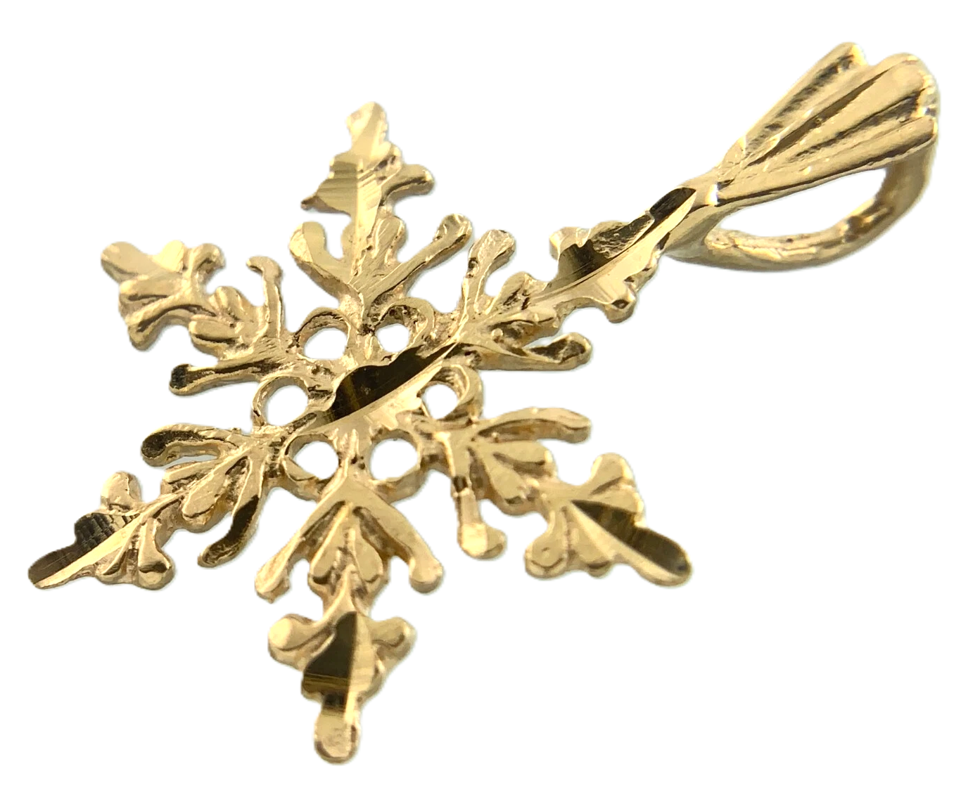 14K Yellow Gold Snowflake Pendant Beautiful Snow Frozen Charm AU068