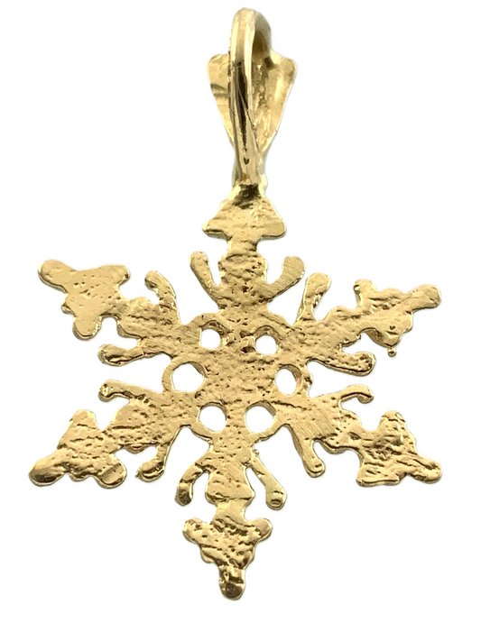 14K Yellow Gold Snowflake Pendant Beautiful Snow Frozen Charm AU068