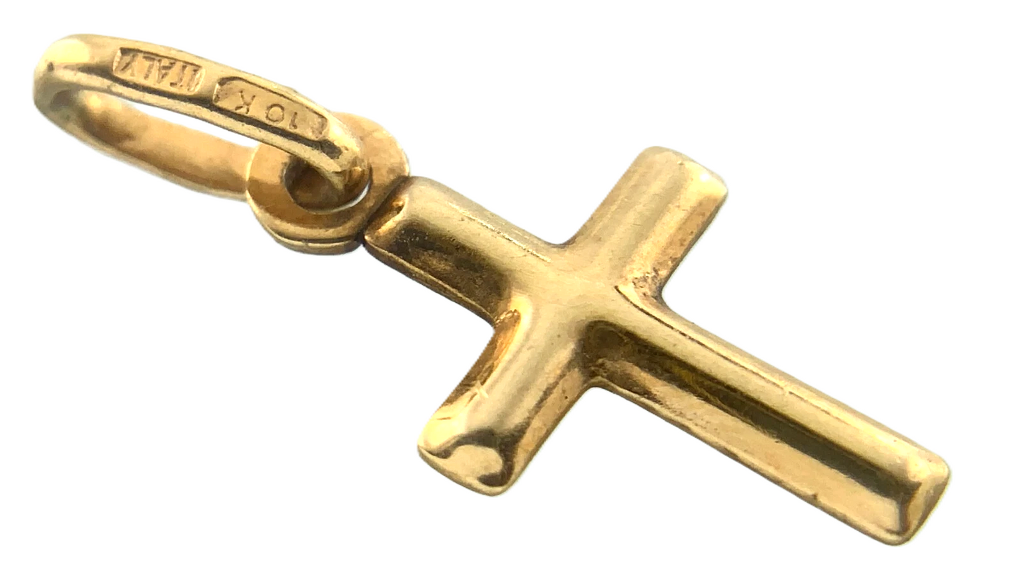 10K Yellow Gold Cross Pendant Simple Religious Charm AU069
