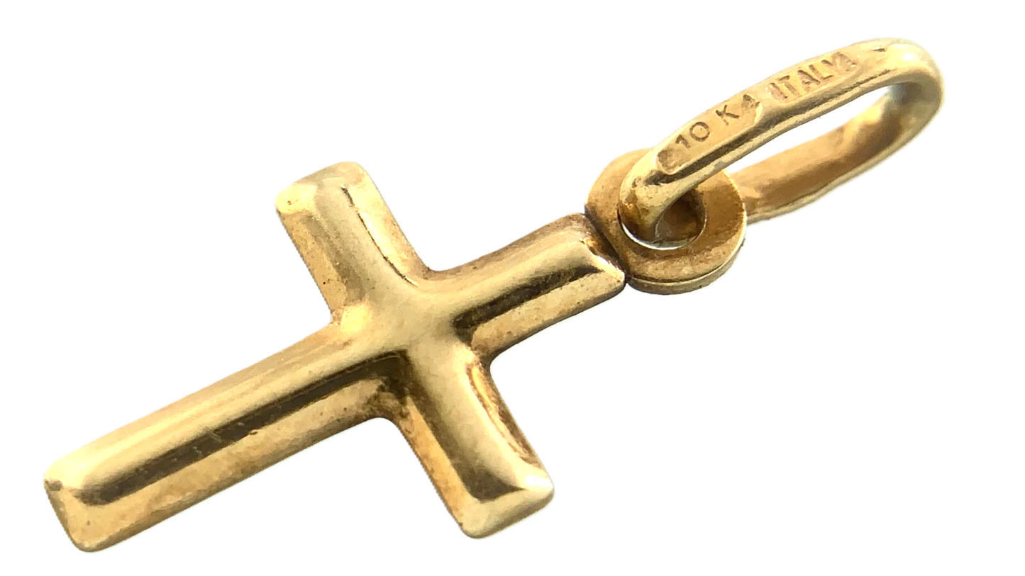 10K Yellow Gold Cross Pendant Simple Religious Charm AU069