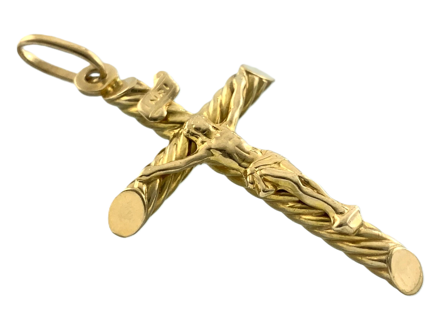 10K Yellow Gold Crucifix Pendant Jesus On The Cross Religious Charm AU070