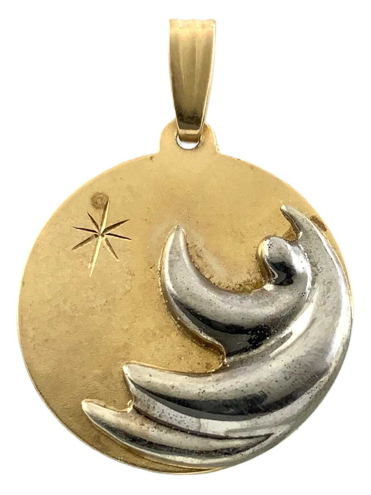 10K Yellow Gold Two Tone Moon and Star Pendant Charm AU071