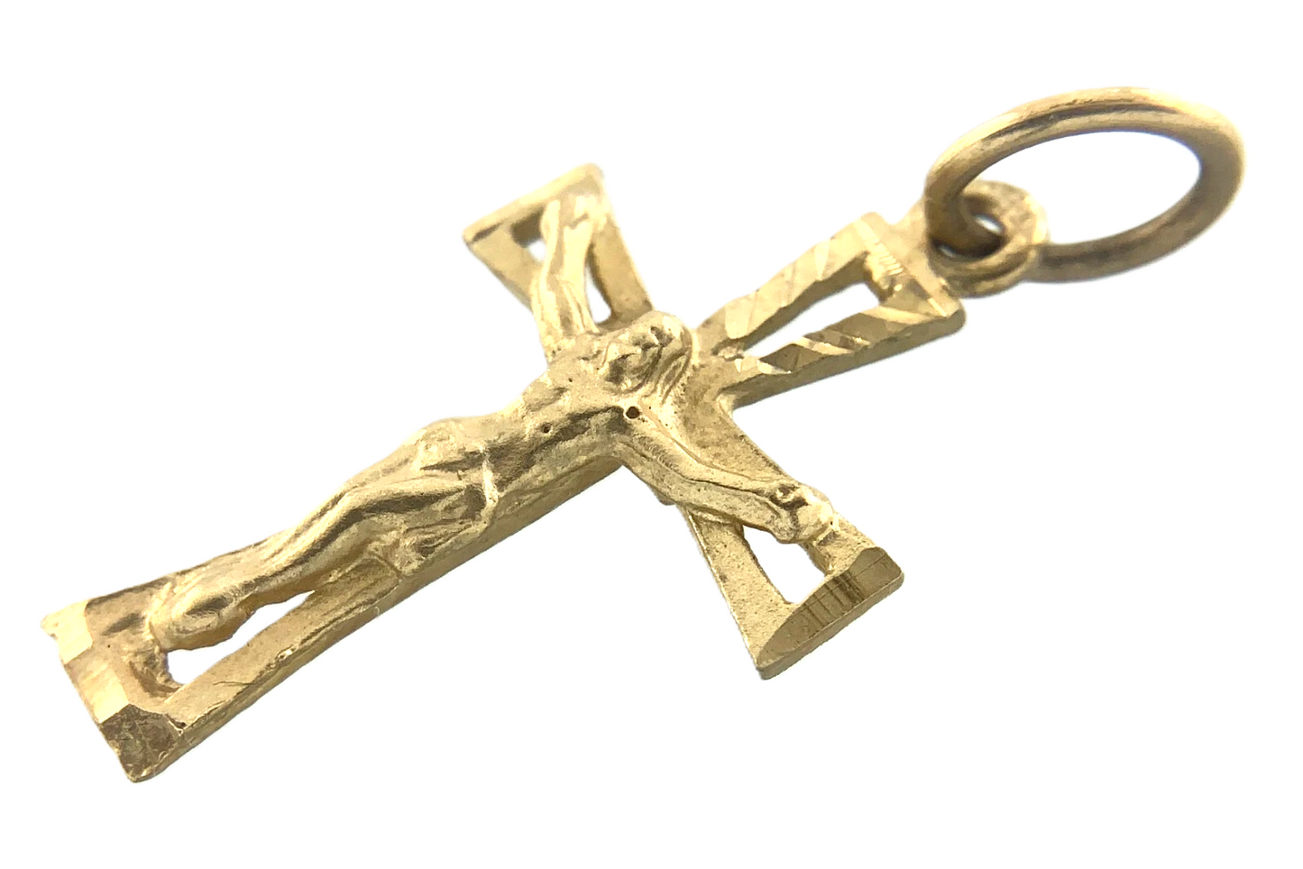 10K Yellow Gold Crucifix Pendant Jesus On The Cross Religious Charm AU073