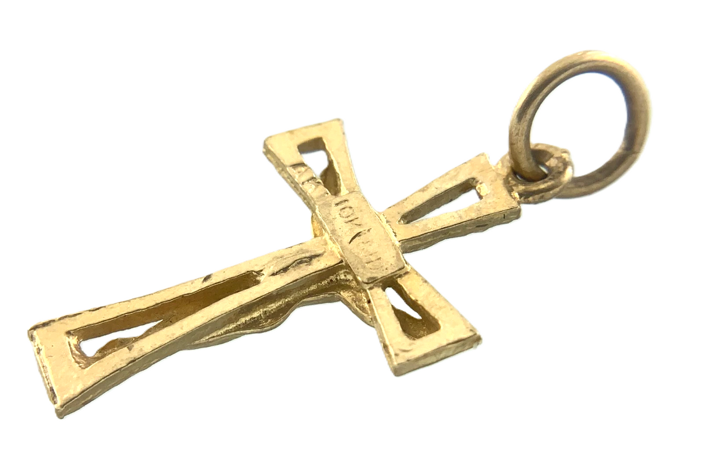 10K Yellow Gold Crucifix Pendant Jesus On The Cross Religious Charm AU073