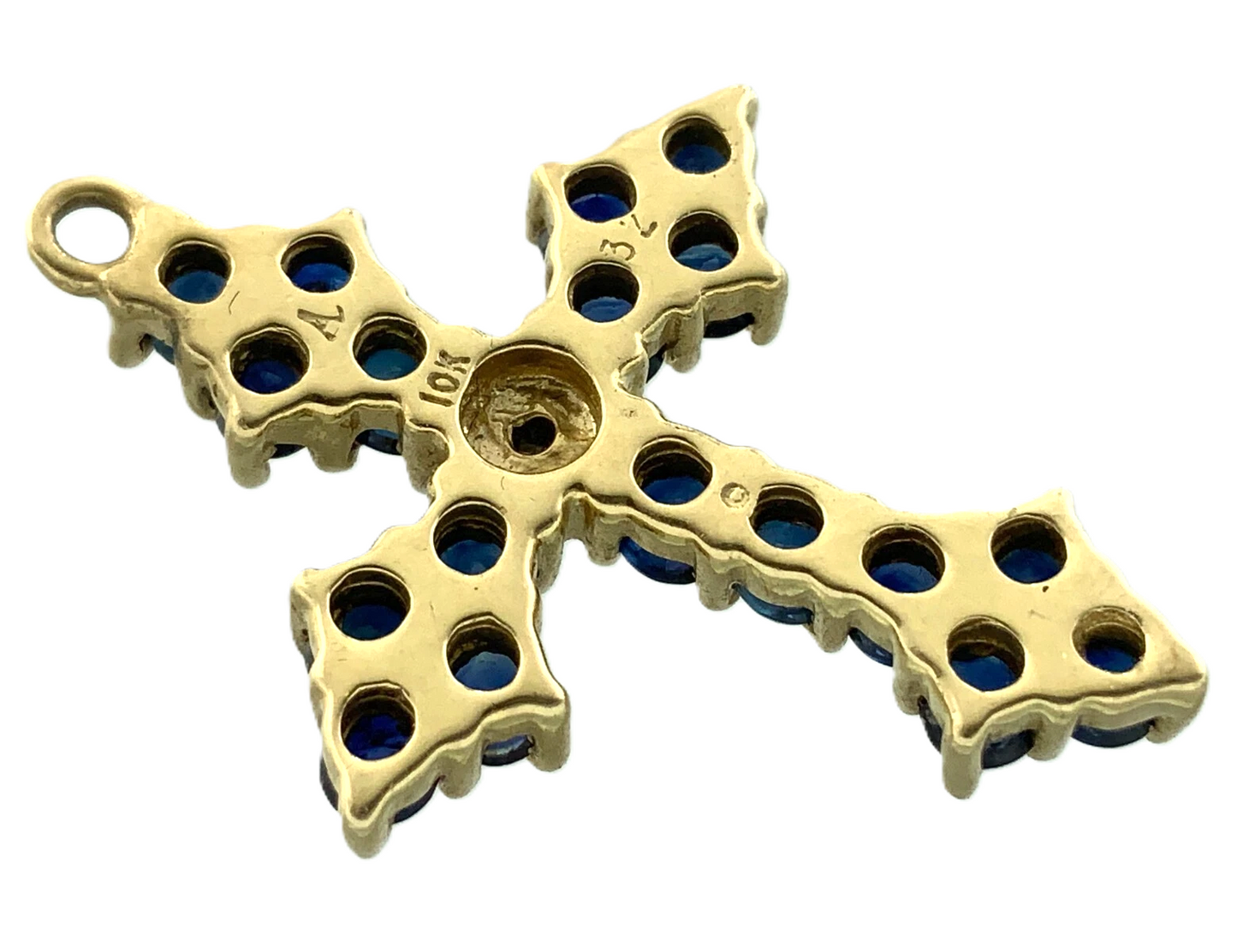 10K Yellow Gold Cross Sapphire Cluster Pendant Religious Charm AU081