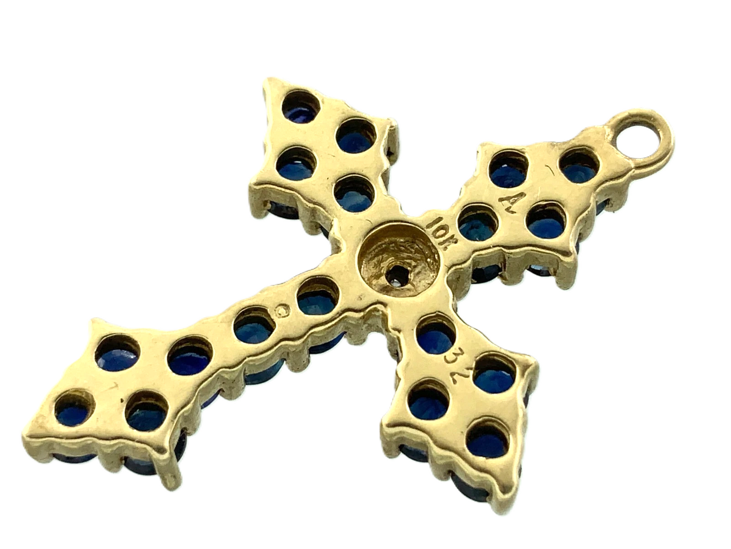 10K Yellow Gold Cross Sapphire Cluster Pendant Religious Charm AU081