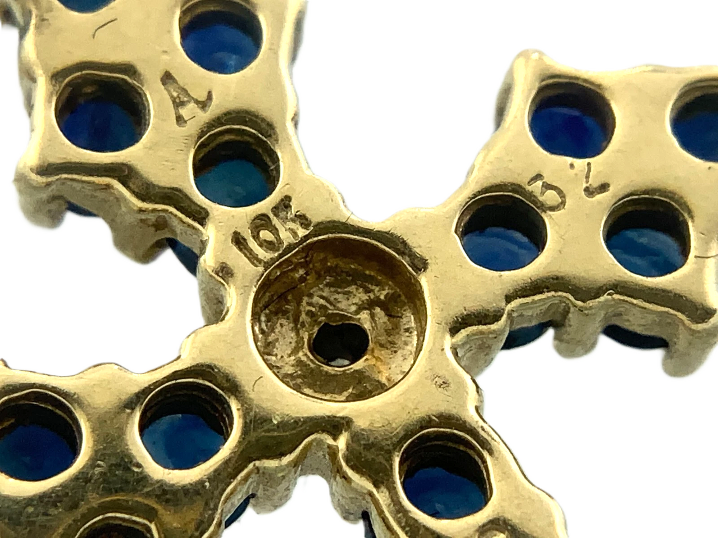 10K Yellow Gold Cross Sapphire Cluster Pendant Religious Charm AU081