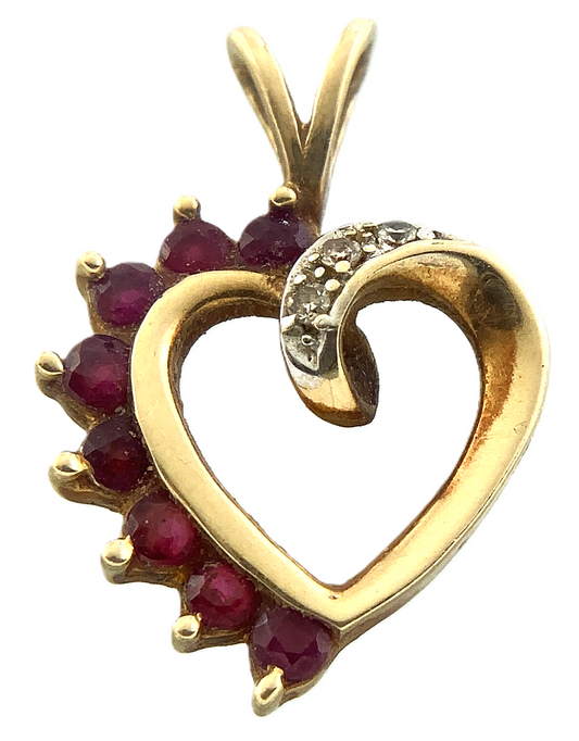 10K Yellow Gold Ruby Heart Pendant Charm AU083