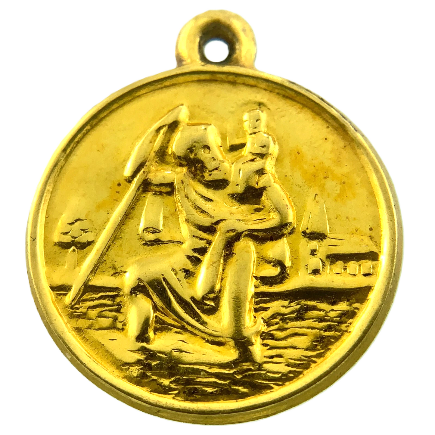 9K Yellow Gold St. Christopher Pendant Religious Charm Tested AU098