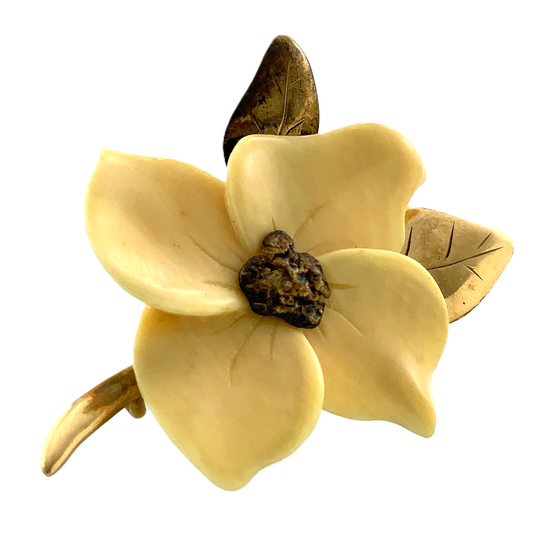 Vintage Magnolia Flower Brooch 10K Yellow Gold Tested AU101