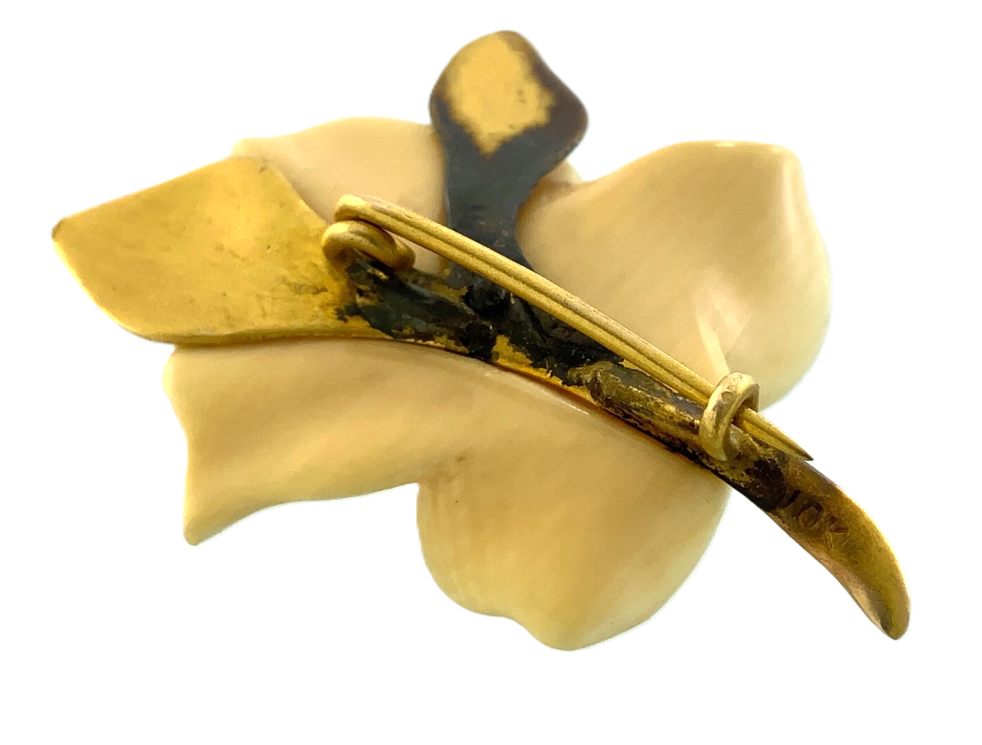 Vintage Magnolia Flower Brooch 10K Yellow Gold Tested AU101