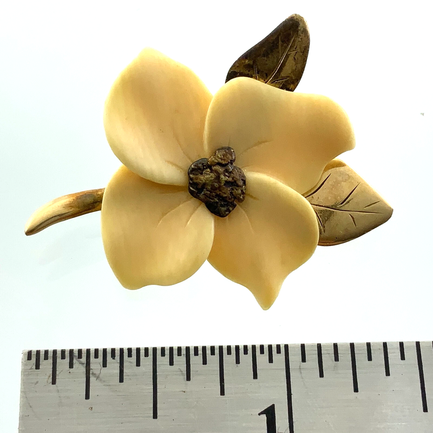Vintage Magnolia Flower Brooch 10K Yellow Gold Tested AU101