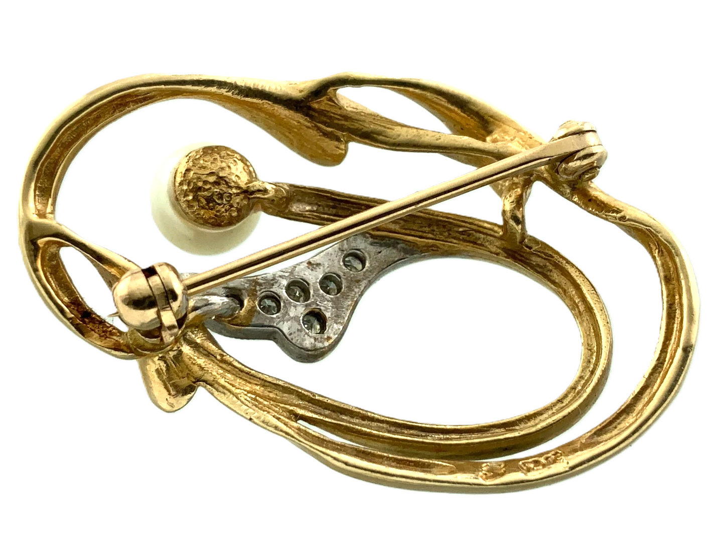 Vintage Diamond and Pearl Brooch 10K Yellow Gold Tested Elegant Brooch AU102