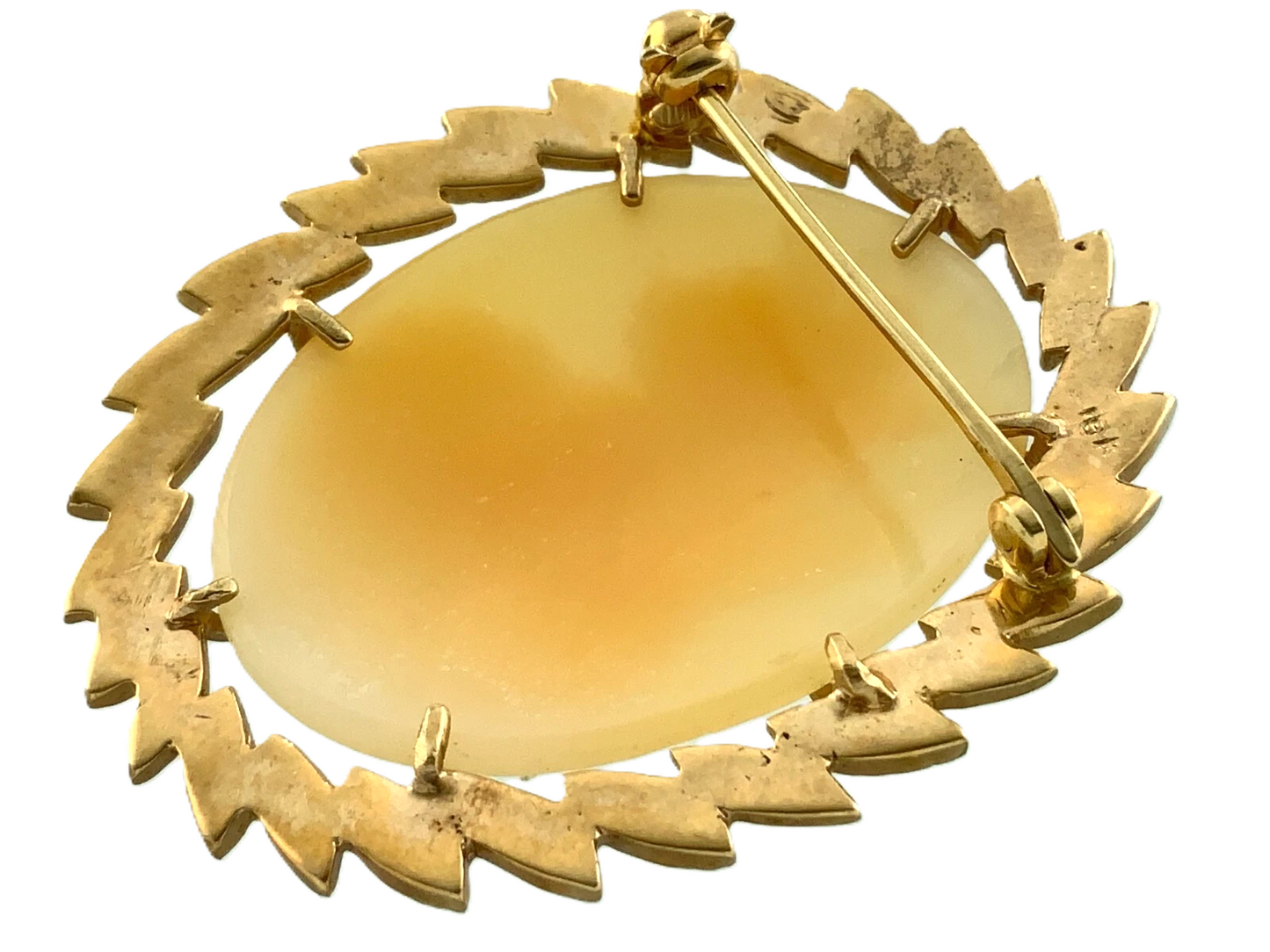Antique Cameo Brooch 10K Yellow Gold Leaf Border Beautiful Angels AU103