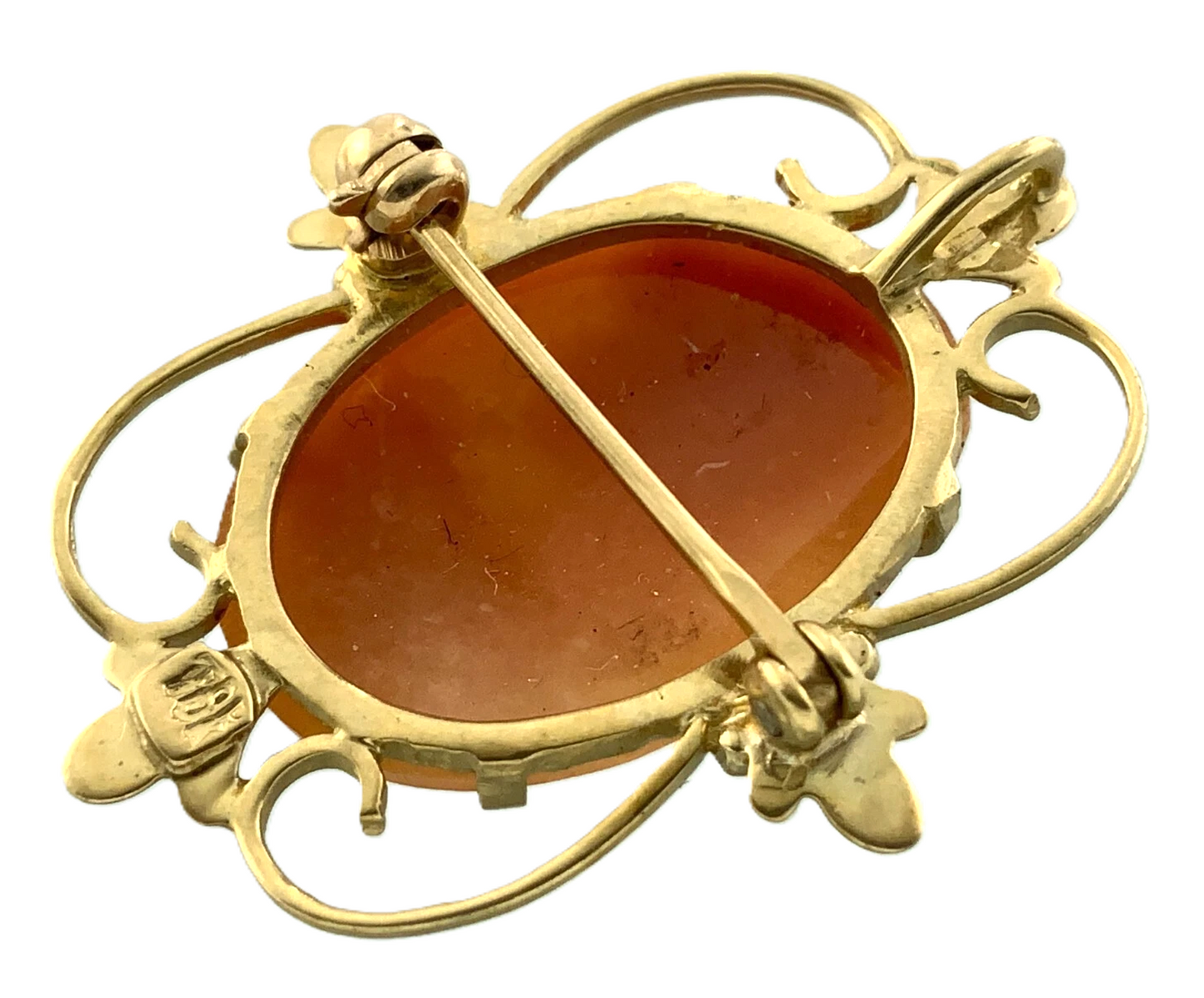 Antique Cameo Brooch 10K Yellow Gold Pendant Carved Woman Portrait AU104