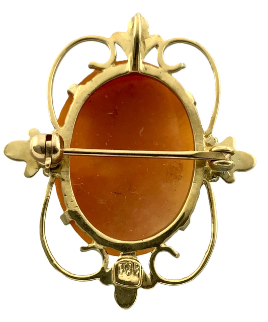 Antique Cameo Brooch 10K Yellow Gold Pendant Carved Woman Portrait AU104