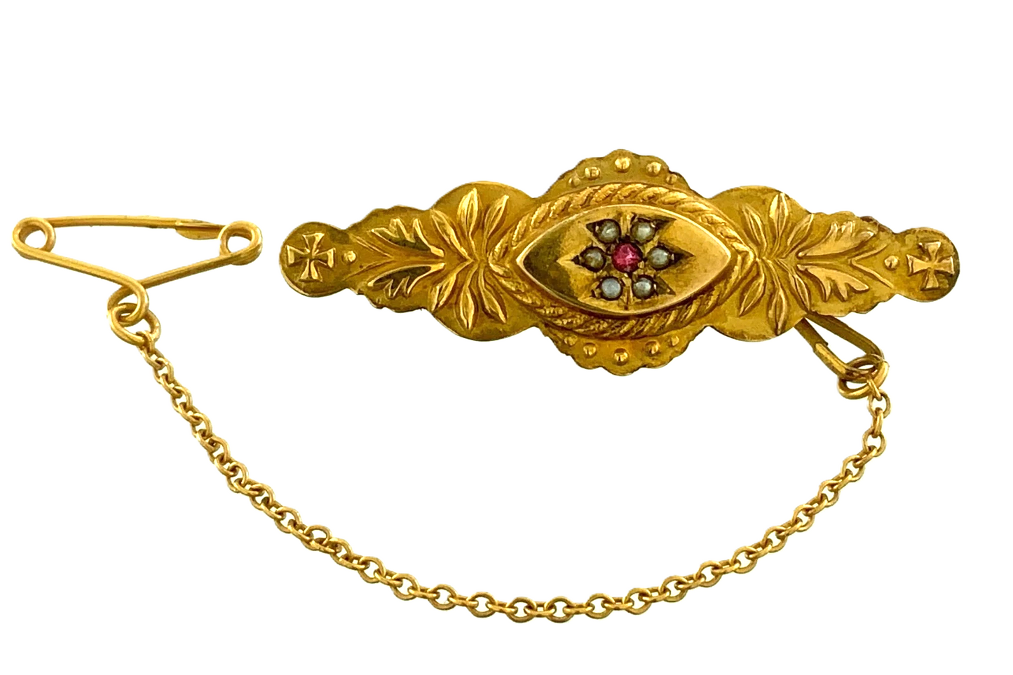 Beautiful Victorian 9K Yellow Gold Bar Pin Brooch C & Co Etruscan Revival AU104