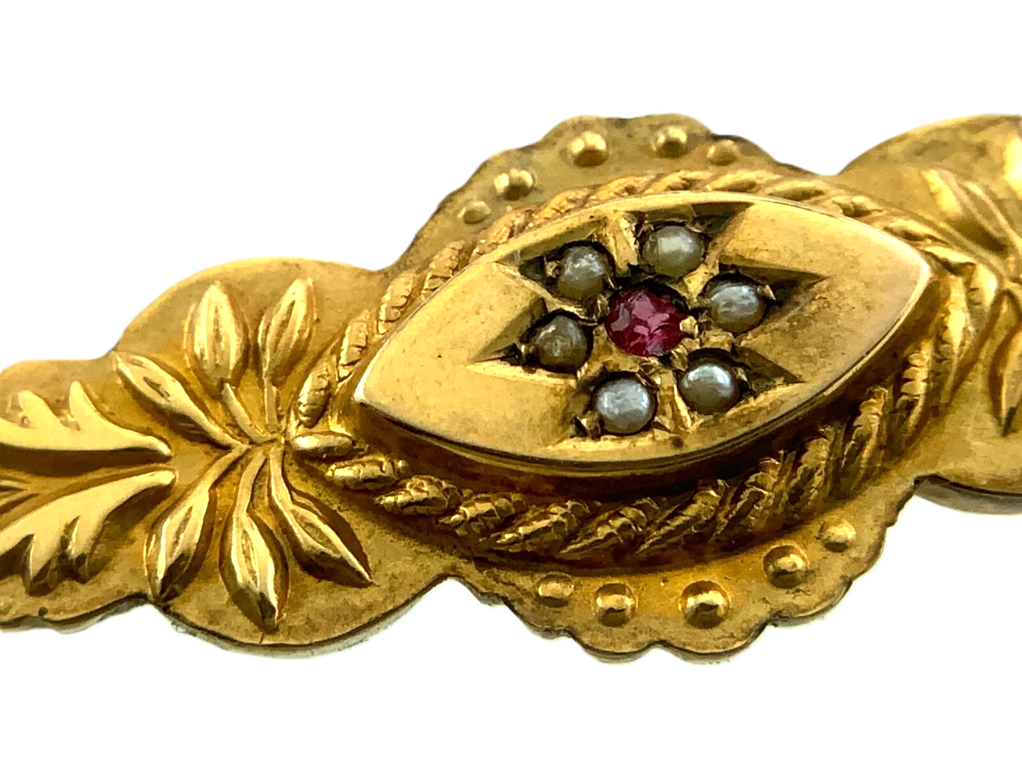Beautiful Victorian 9K Yellow Gold Bar Pin Brooch C & Co Etruscan Revival AU104