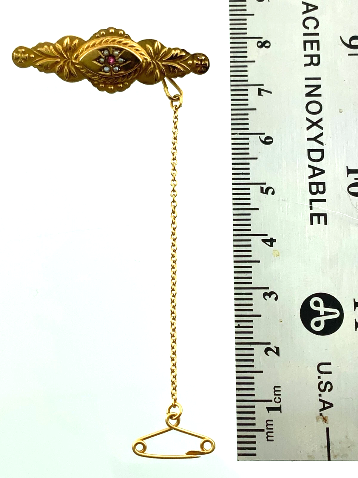 Beautiful Victorian 9K Yellow Gold Bar Pin Brooch C & Co Etruscan Revival AU104